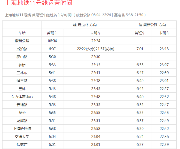 上海11号线最新时刻表详解